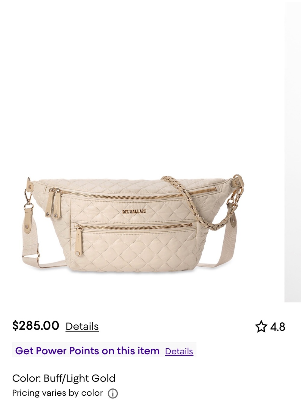 MZ Wallace Buff Quilted Crossbody Belt Bag with Light Gold Hardware